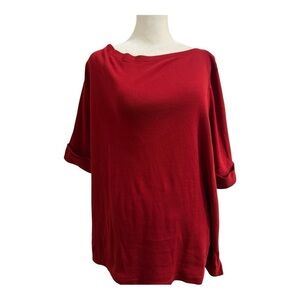 Lauren Ralph Lauren Red Short Sleeve Top Cuffed Sleeve Plus 2X